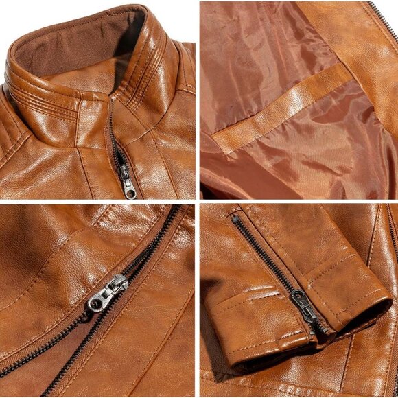 Durable Lightweight Men's Motorcycle Jacket in Brown Faux Leather – XXL Fit - Picture 5 of 5